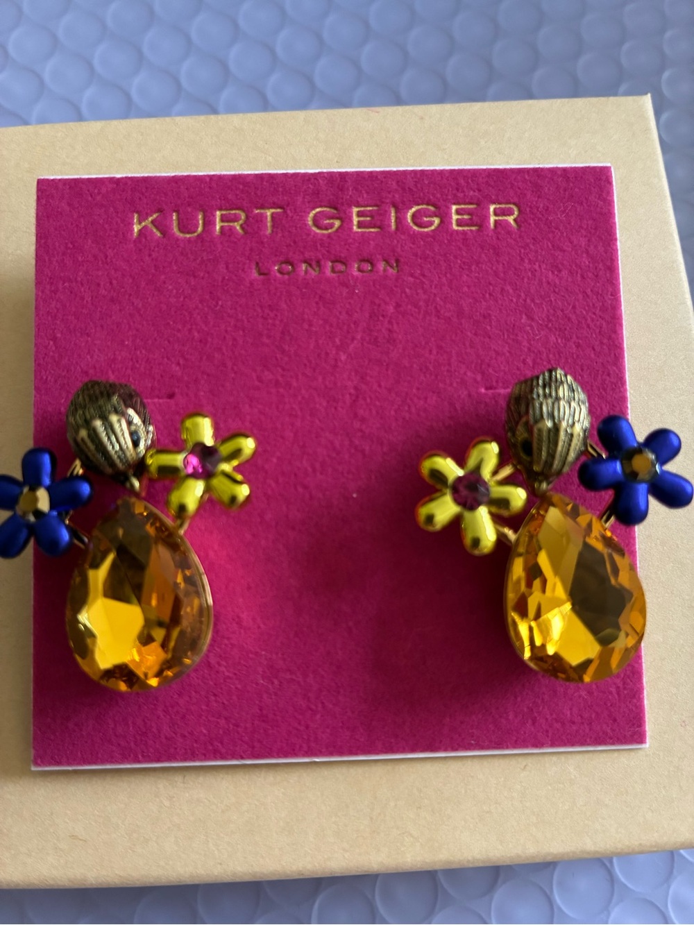 Kurt Geiger Kids Yellow Gem & Blue Flower Earrings